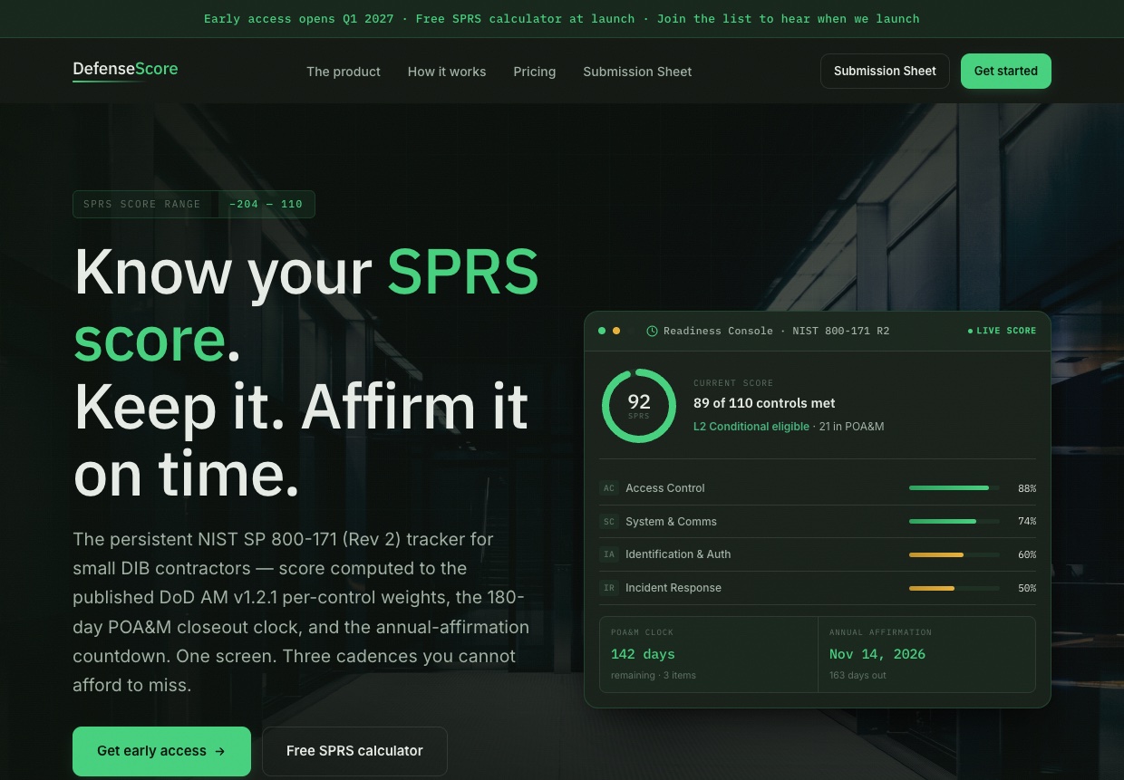 Preview of the DefenseScore site