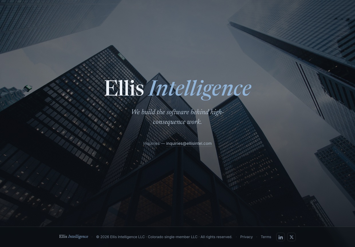 Preview of the Ellis Intelligence holding-company site