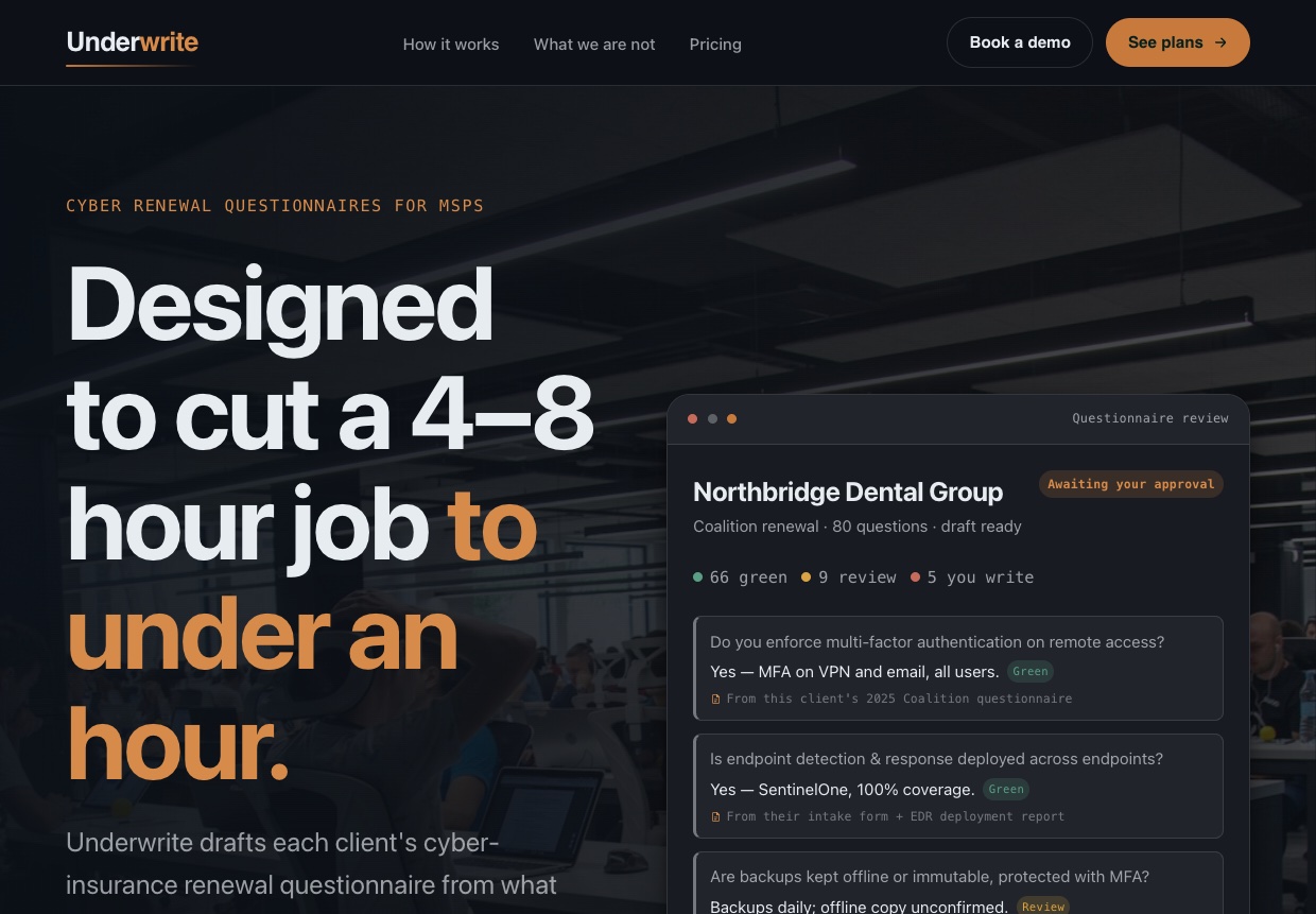 Preview of the Underwrite site